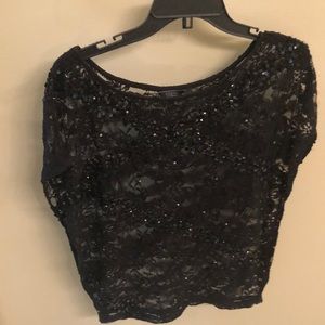 Lace sequins slit sleeved top